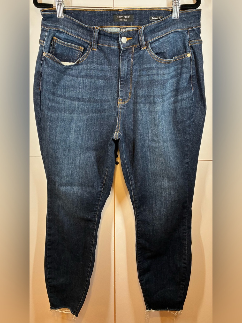 Judy Blue Skinny Fit Jeans Women's 16W Dark Wash High Rise Raw Hem Stretch Denim